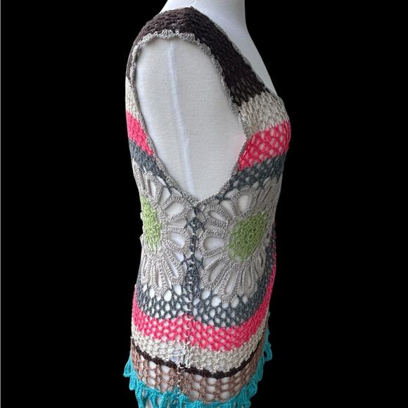 Miracle City Sz S/M Crochet Knit Tank Top Multicolor Boho 60s 90s Y2K Revival - Picture 4 of 7